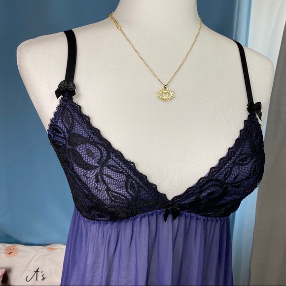 Sheer Blue Slip with Black Lace - Picture 4 of 4